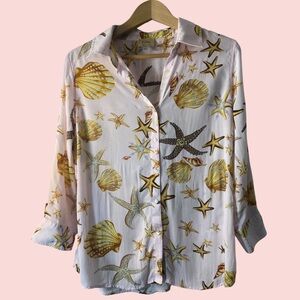 Elie Tahari Women’s Pink Seashell Print Collared Shirt